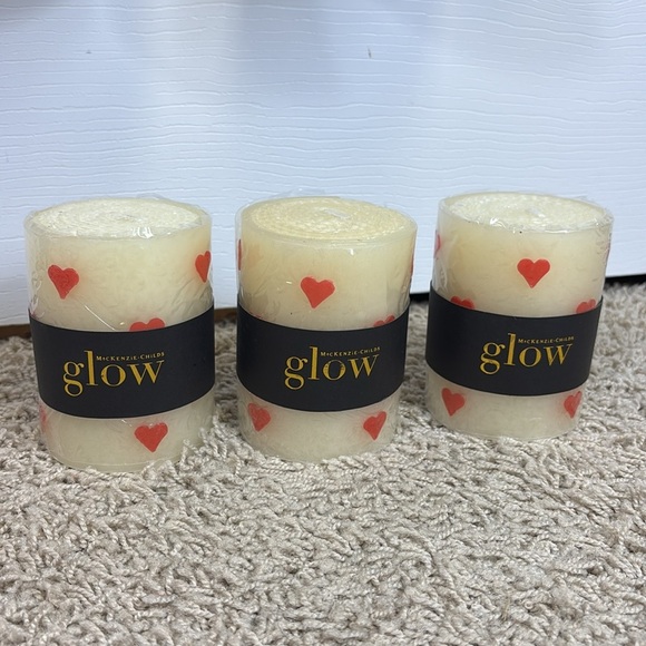 New Mackenzie Childs heart pillar candles